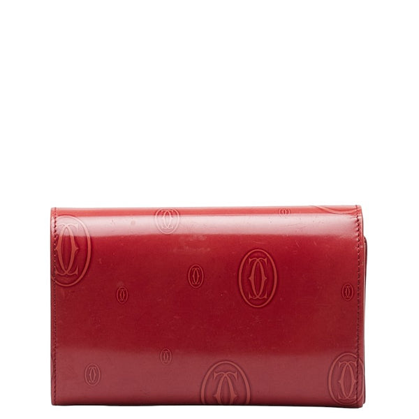カルティエ ハッピーバースデー 二つ折り財布 L3000347 ピンク レッド エナメル レディース CARTIER 【中古】