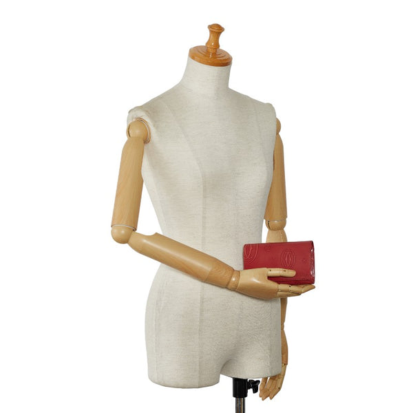 カルティエ ハッピーバースデー 二つ折り財布 L3000347 ピンク レッド エナメル レディース CARTIER 【中古】