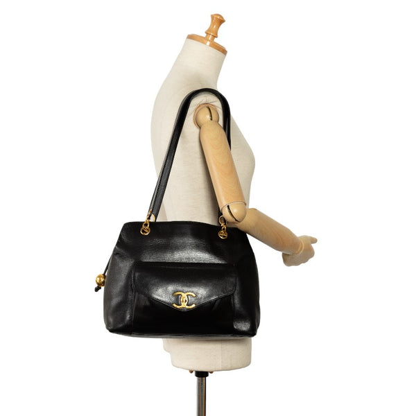 シャネル ココマーク ココボール チェーン トートバッグ ショルダーバッグ ブラック ラムスキン レディース CHANEL 【中古】