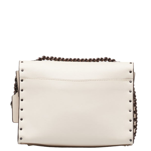 コーチ パーカー 18 ウィズ ボーダー リベット チョーク チェーン ショルダーバッグ 29389 アイボリー ホワイト レザー レディース COACH 【中古】