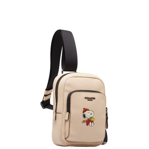 コーチ コラボ スヌーピー ウッドストック トラックパック ショルダーバッグ ボディバッグ CE602 アイボリー ホワイト レザー レディース COACH 【中古】