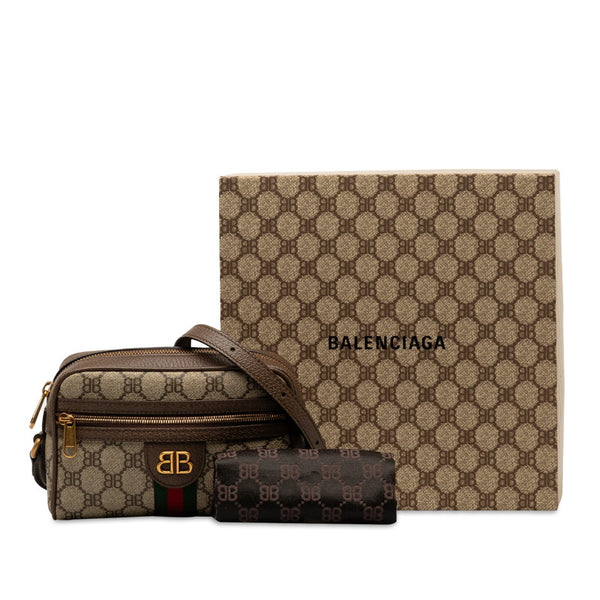 グッチ ×バレンシアガ ザ ハッカープロジェクト GGスプリーム BBロゴ ミニ ショルダーバッグ 680128 ベージュ ブラウン PVC レザー レディース GUCCI 【中古】