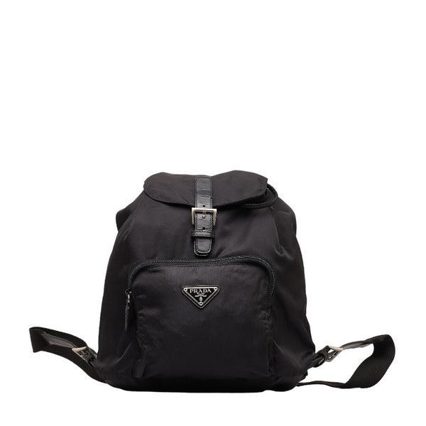 プラダ 三角ロゴプレート リュック バックパック ブラック ナイロン レザー レディース PRADA 【中古】