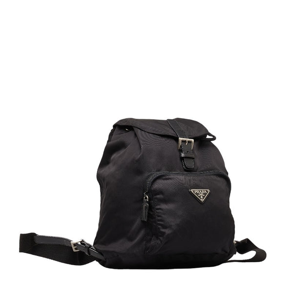 プラダ 三角ロゴプレート リュック バックパック ブラック ナイロン レザー レディース PRADA 【中古】