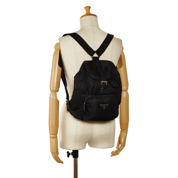 プラダ 三角ロゴプレート リュック バックパック ブラック ナイロン レザー レディース PRADA 【中古】