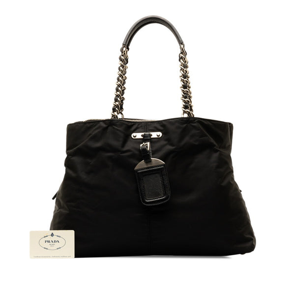 プラダ 三角ロゴプレート チェーンショルダーバッグ BR2211 ブラック ナイロン レザー レディース PRADA 【中古】