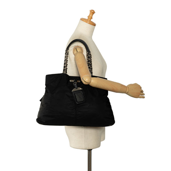 プラダ 三角ロゴプレート チェーンショルダーバッグ BR2211 ブラック ナイロン レザー レディース PRADA 【中古】