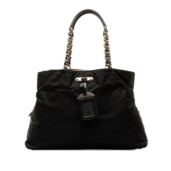 プラダ 三角ロゴプレート チェーンショルダーバッグ BR2211 ブラック ナイロン レザー レディース PRADA 【中古】