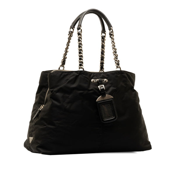 プラダ 三角ロゴプレート チェーンショルダーバッグ BR2211 ブラック ナイロン レザー レディース PRADA 【中古】