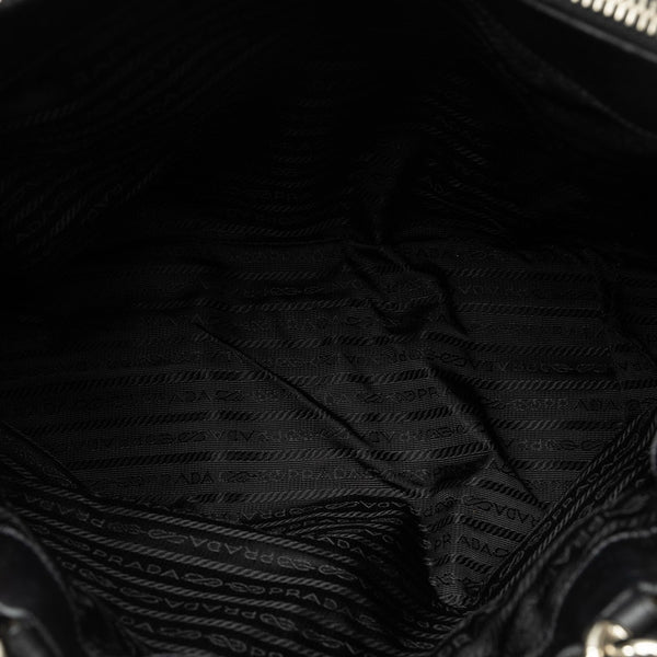 プラダ 三角ロゴプレート チェーンショルダーバッグ BR2211 ブラック ナイロン レザー レディース PRADA 【中古】