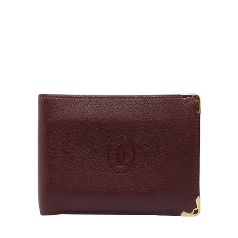 カルティエ マストライン 二つ折り財布 CRL3001368 ワインレッド ゴールド レザー レディース CARTIER 【中古】