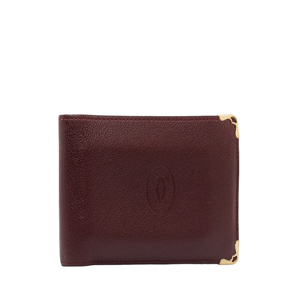 カルティエ マストライン 二つ折り財布 CRL3001368 ワインレッド ゴールド レザー レディース CARTIER 【中古】