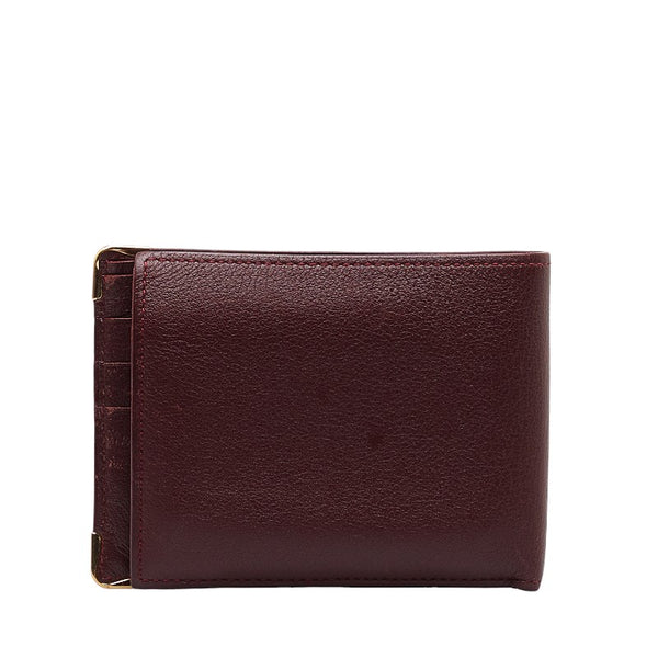 カルティエ マストライン 二つ折り財布 CRL3001368 ワインレッド ゴールド レザー レディース CARTIER 【中古】