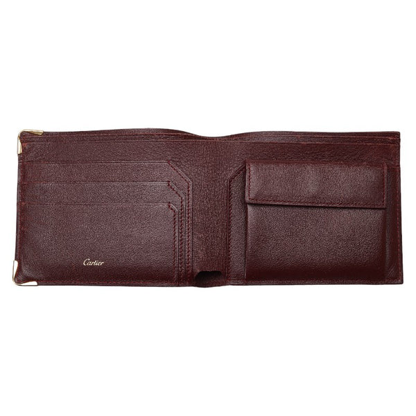 カルティエ マストライン 二つ折り財布 CRL3001368 ワインレッド ゴールド レザー レディース CARTIER 【中古】