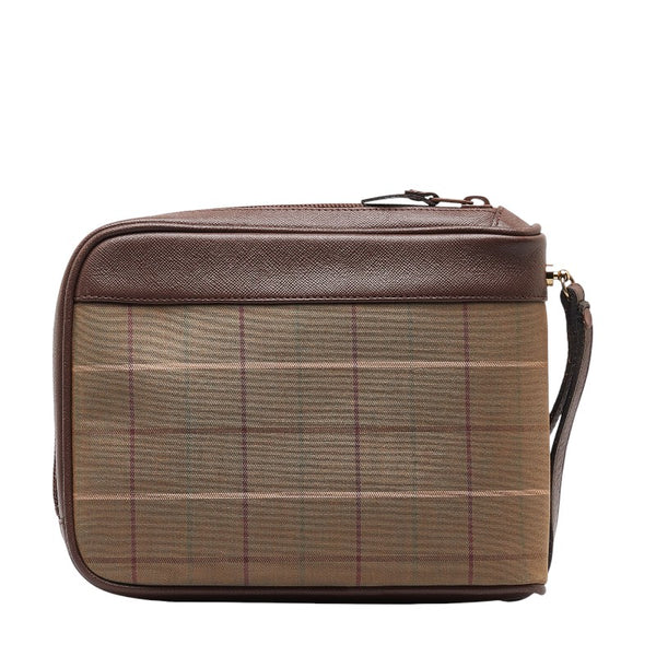 バーバリー チェック ポーチ セカンドバッグ  カーキ ブラウン キャンバス レザー レディース BURBERRY 【中古】