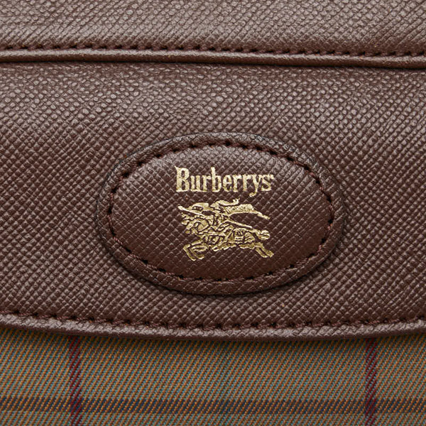 バーバリー チェック ポーチ セカンドバッグ  カーキ ブラウン キャンバス レザー レディース BURBERRY 【中古】