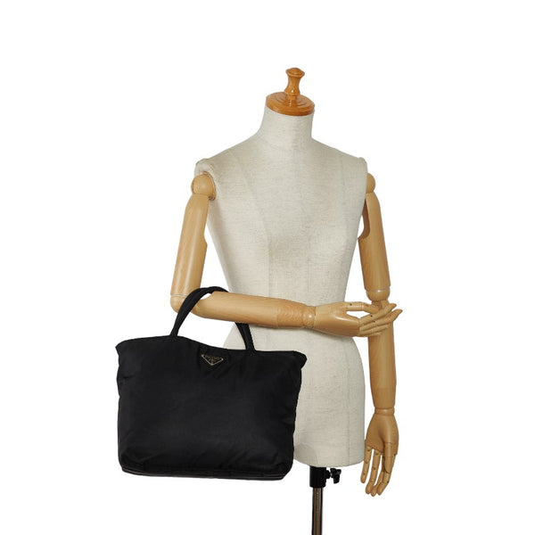 プラダ 三角ロゴプレート ハンドバッグ ブラック ナイロン レディース PRADA 【中古】