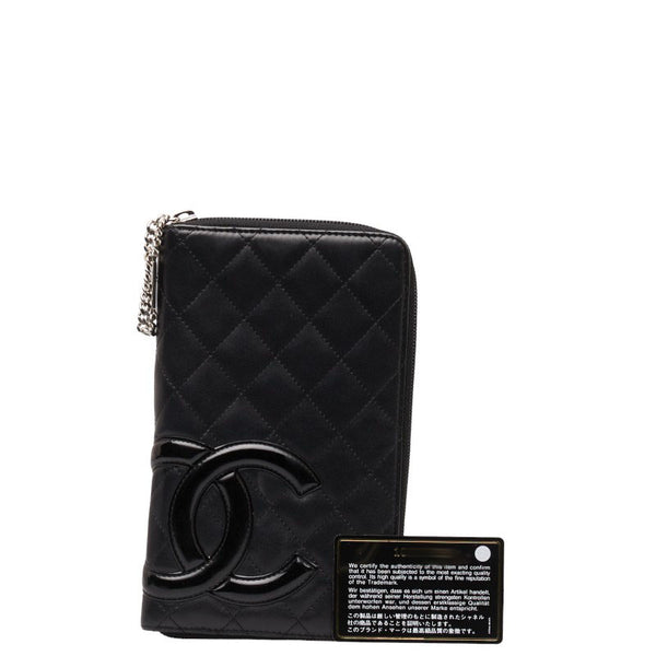 シャネル カンボンライン ココマーク ラウンドファスナー 長財布 ブラック レザー レディース CHANEL 【中古】