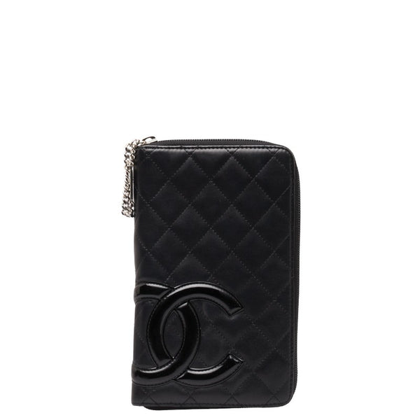 シャネル カンボンライン ココマーク ラウンドファスナー 長財布 ブラック レザー レディース CHANEL 【中古】