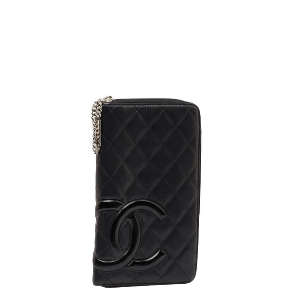シャネル カンボンライン ココマーク ラウンドファスナー 長財布 ブラック レザー レディース CHANEL 【中古】