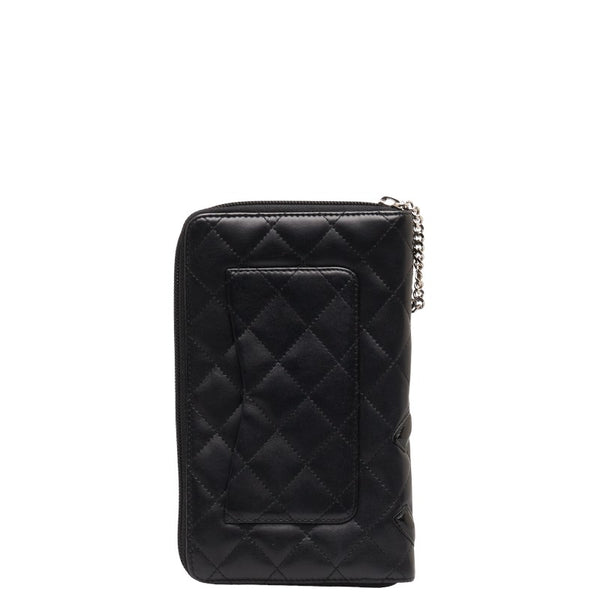 シャネル カンボンライン ココマーク ラウンドファスナー 長財布 ブラック レザー レディース CHANEL 【中古】