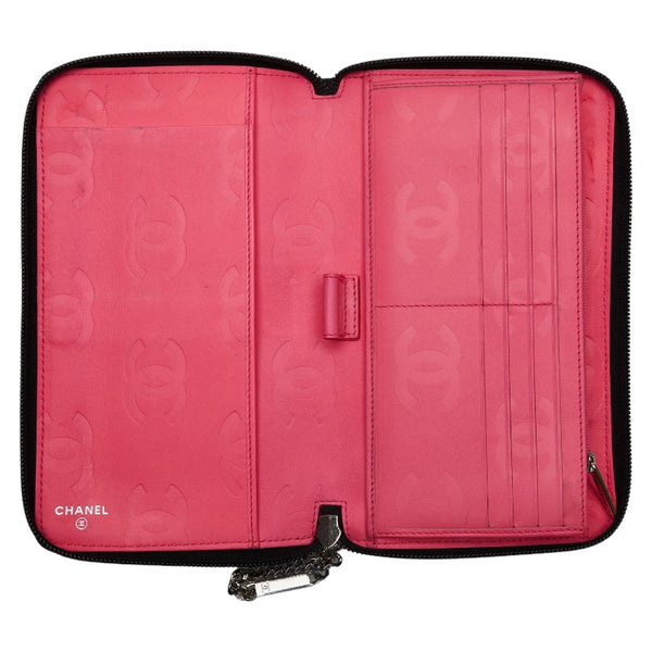 シャネル カンボンライン ココマーク ラウンドファスナー 長財布 ブラック レザー レディース CHANEL 【中古】