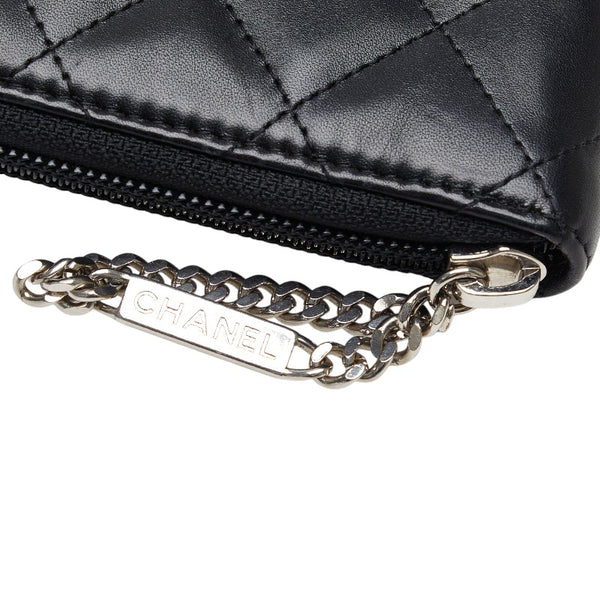 シャネル カンボンライン ココマーク ラウンドファスナー 長財布 ブラック レザー レディース CHANEL 【中古】