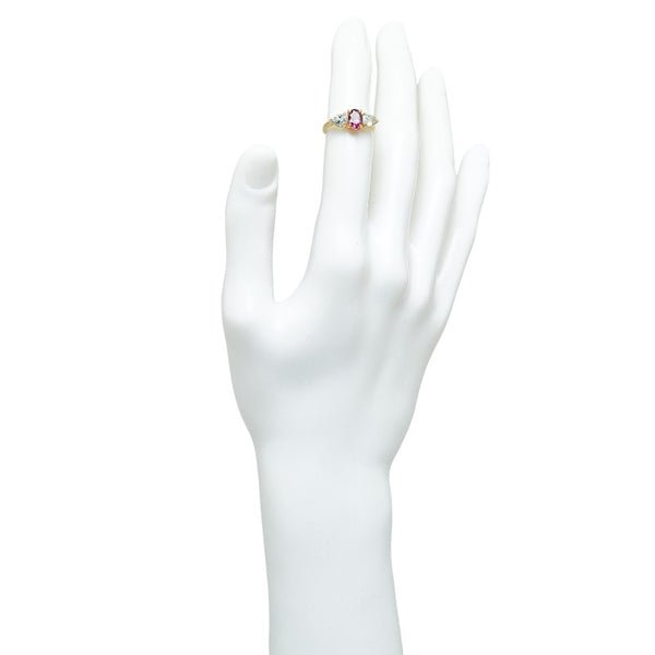 K18YG イエローゴールド ガーネット0.88ct アクアマリン0.78ct リング 指輪 レディース 9.5号 【中古】