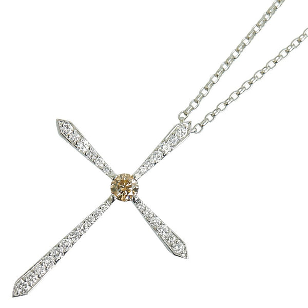 Pt900 プラチナ Pt850 プラチナ ダイヤ0.46ct ダイヤ0.70ct クロス ペンダントネックレス レディース 【中古】