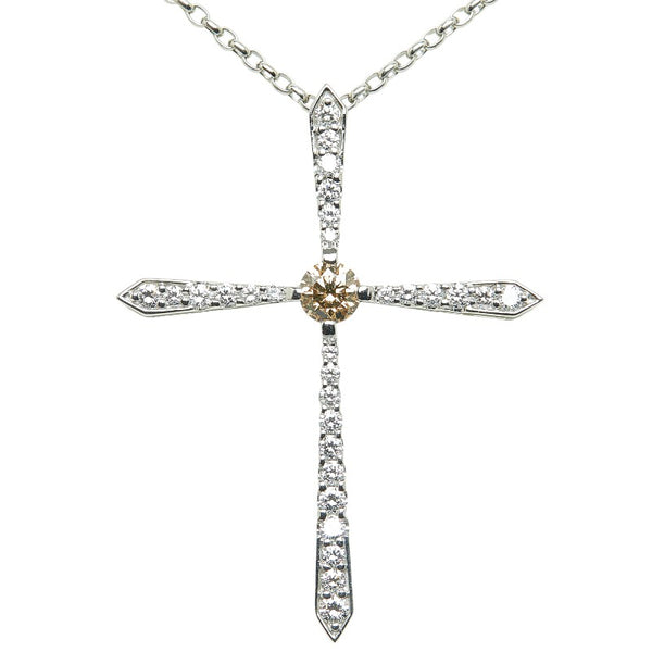 Pt900 プラチナ Pt850 プラチナ ダイヤ0.46ct ダイヤ0.70ct クロス ペンダントネックレス レディース 【中古】