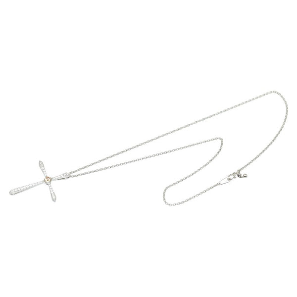 Pt900 プラチナ Pt850 プラチナ ダイヤ0.46ct ダイヤ0.70ct クロス ペンダントネックレス レディース 【中古】