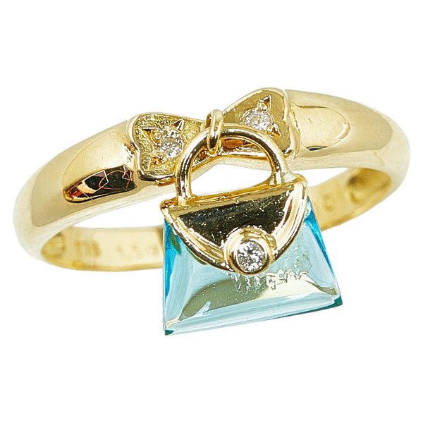 K18YG イエローゴールド ブルートパーズ1.50ct ダイヤ0.03ct バッグ 鞄 モチーフ リング 指輪 レディース 12号 【中古】