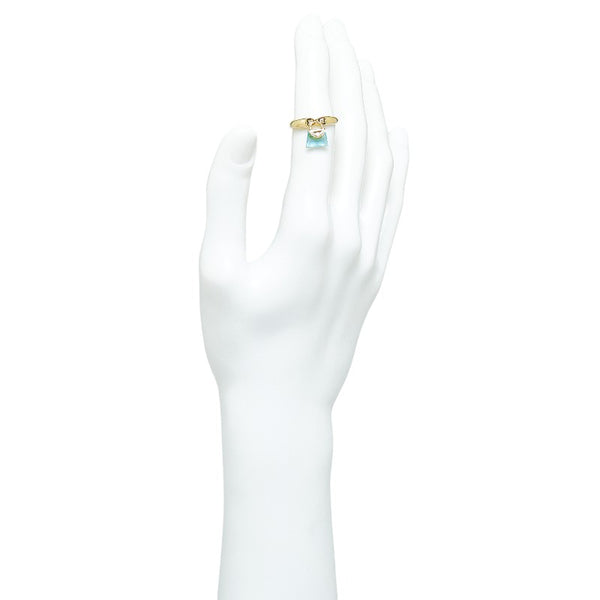 K18YG イエローゴールド ブルートパーズ1.50ct ダイヤ0.03ct バッグ 鞄 モチーフ リング 指輪 レディース 12号 【中古】