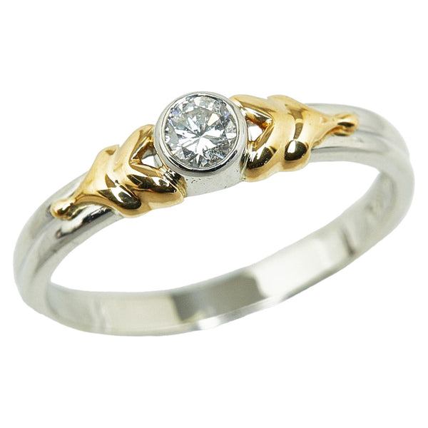 Pt900 プラチナ K18YG イエローゴールド コンビ ダイヤ0.19ct リング 指輪 レディース 11.5号 【中古】