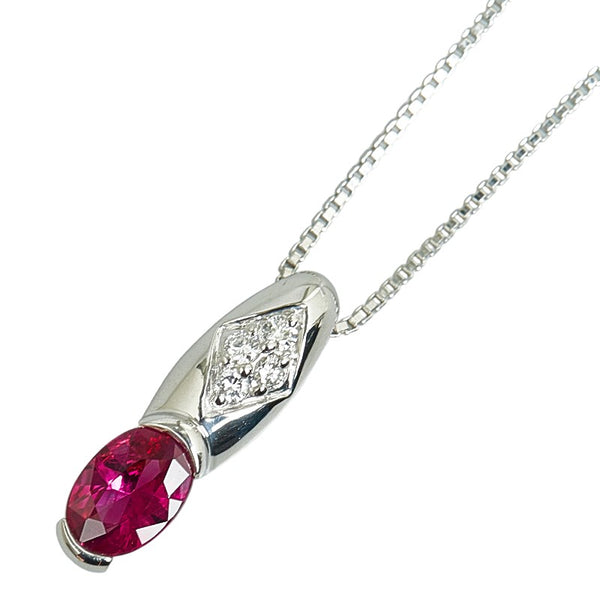 Pt900 プラチナ Pt850 プラチナ ルビー0.53ct ダイヤ0.05ct ペンダントネックレス レディース 【中古】