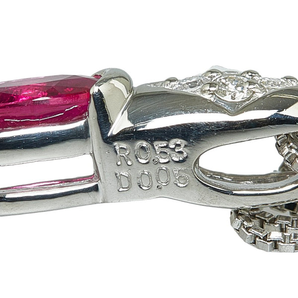 Pt900 プラチナ Pt850 プラチナ ルビー0.53ct ダイヤ0.05ct ペンダントネックレス レディース 【中古】