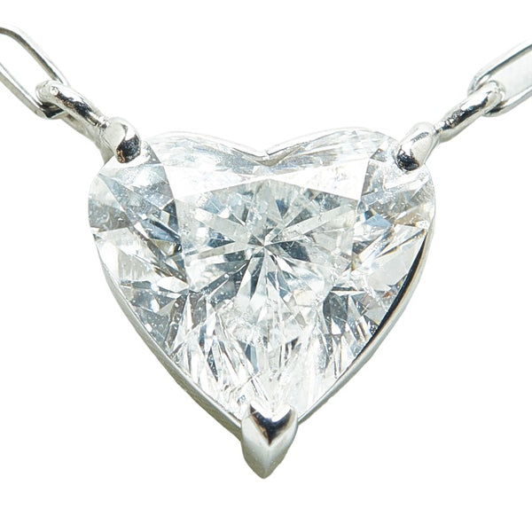 K18WG ホワイトゴールド Pt900 プラチナ コンビ ダイヤ1.06ct ハート モチーフ レオンチェーン ネックレス レディース 【中古】