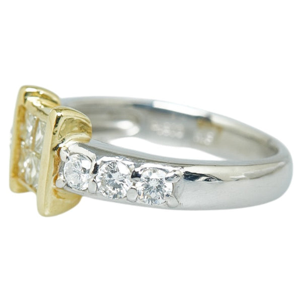 Pt900 プラチナ K18YG イエローゴールド コンビ ダイヤ1.00ct スクエア リング 指輪 レディース 9.5号 【中古】