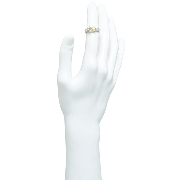 Pt900 プラチナ K18YG イエローゴールド コンビ ダイヤ1.00ct スクエア リング 指輪 レディース 9.5号 【中古】