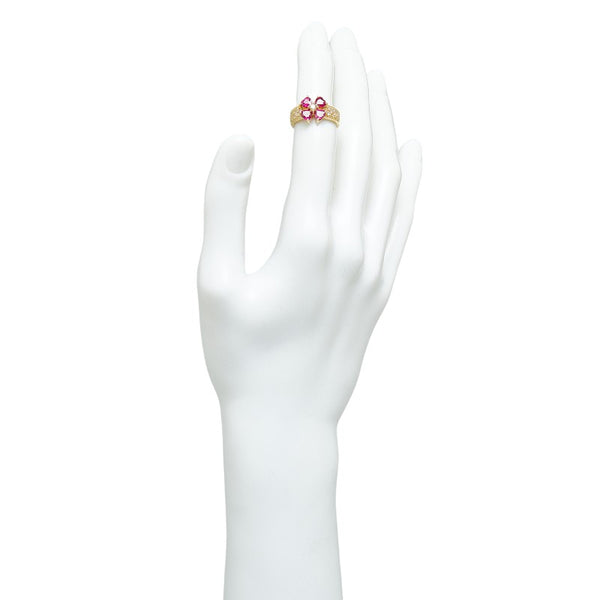 K18YG イエローゴールド ルビー1.50ct ダイヤ0.23ct クローバーモチーフ リング 指輪 レディース 8.5号 【中古】