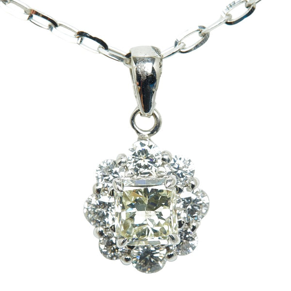 K18WG ホワイトゴールド ダイヤ1.027ct ダイヤ0.67ct フラワーモチーフ レオンチェーン ネックレス レディース 【中古】