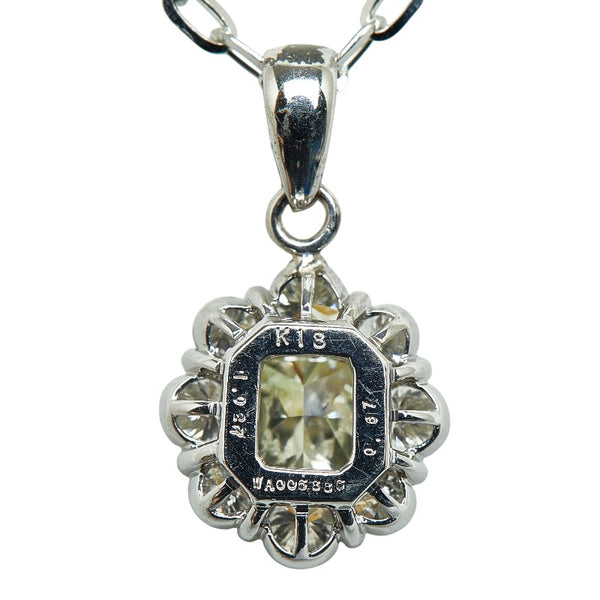 K18WG ホワイトゴールド ダイヤ1.027ct ダイヤ0.67ct フラワーモチーフ レオンチェーン ネックレス レディース 【中古】