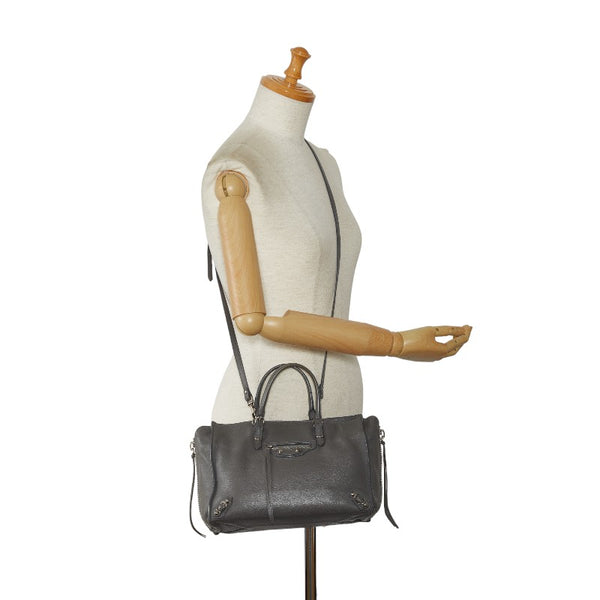 バレンシアガ ペーパー A6 ハンドバッグ ショルダーバッグ 2WAY 370926 グレー レザー レディース BALENCIAGA 【中古】
