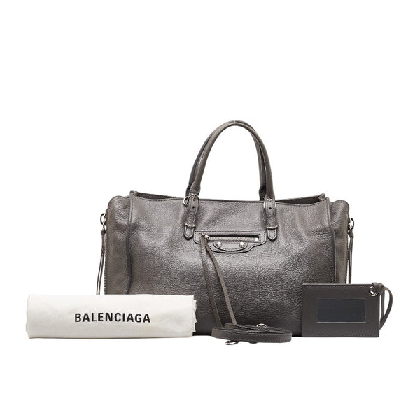 バレンシアガ ペーパー A6 ハンドバッグ ショルダーバッグ 2WAY 370926 グレー レザー レディース BALENCIAGA 【中古】