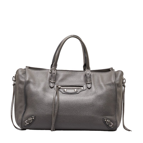 バレンシアガ ペーパー A6 ハンドバッグ ショルダーバッグ 2WAY 370926 グレー レザー レディース BALENCIAGA 【中古】