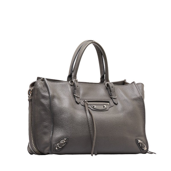 バレンシアガ ペーパー A6 ハンドバッグ ショルダーバッグ 2WAY 370926 グレー レザー レディース BALENCIAGA 【中古】