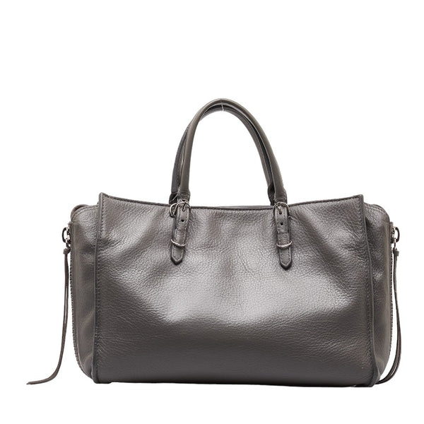 バレンシアガ ペーパー A6 ハンドバッグ ショルダーバッグ 2WAY 370926 グレー レザー レディース BALENCIAGA 【中古】