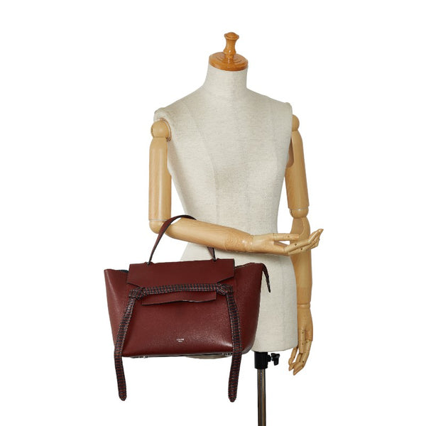 セリーヌ ベルトバック ハンドバッグ ワインレッド ブラック レザー レディース CELINE 【中古】