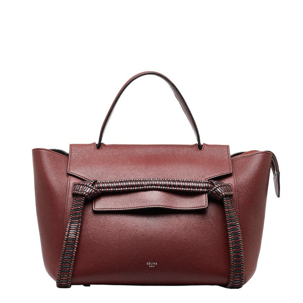 セリーヌ ベルトバック ハンドバッグ ワインレッド ブラック レザー レディース CELINE 【中古】