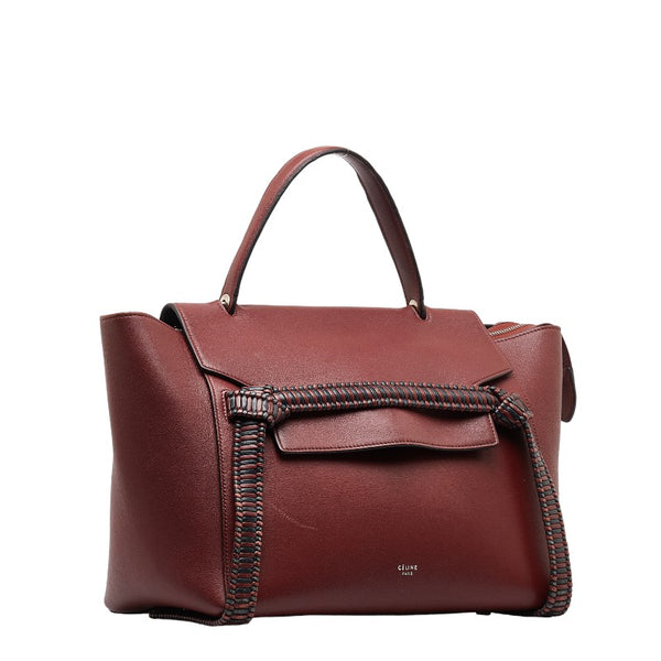 セリーヌ ベルトバック ハンドバッグ ワインレッド ブラック レザー レディース CELINE 【中古】